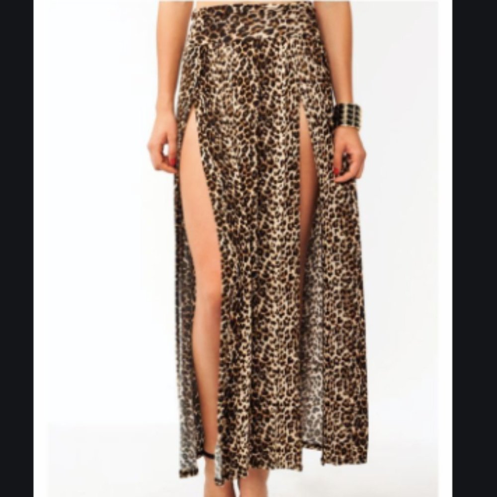 Jungle Queen Leopard Maxi Skirt Double High Slit